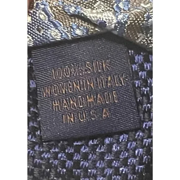NWT David Donahue Paisley Silk Italian Handmade Neck Tie Gray Blue - Picture 5 of 14